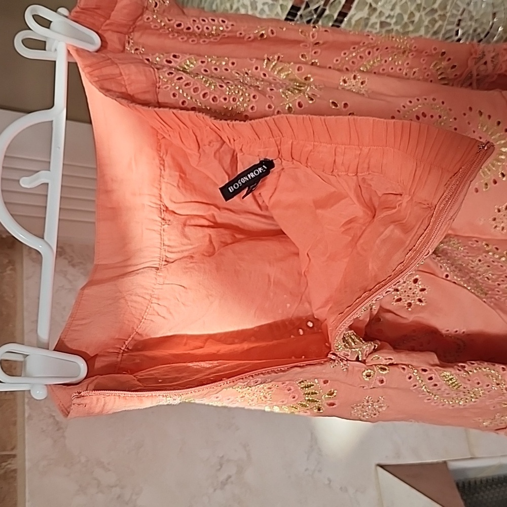 🧡 BOSTON PROPER Coral METALLIC EMBROIDERED EYELET MAXI SKIRT 🧡 - Picture 16 of 17
